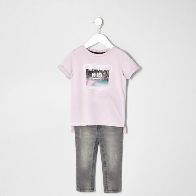 Mini boys pink epic kid T-shirt and jeans set